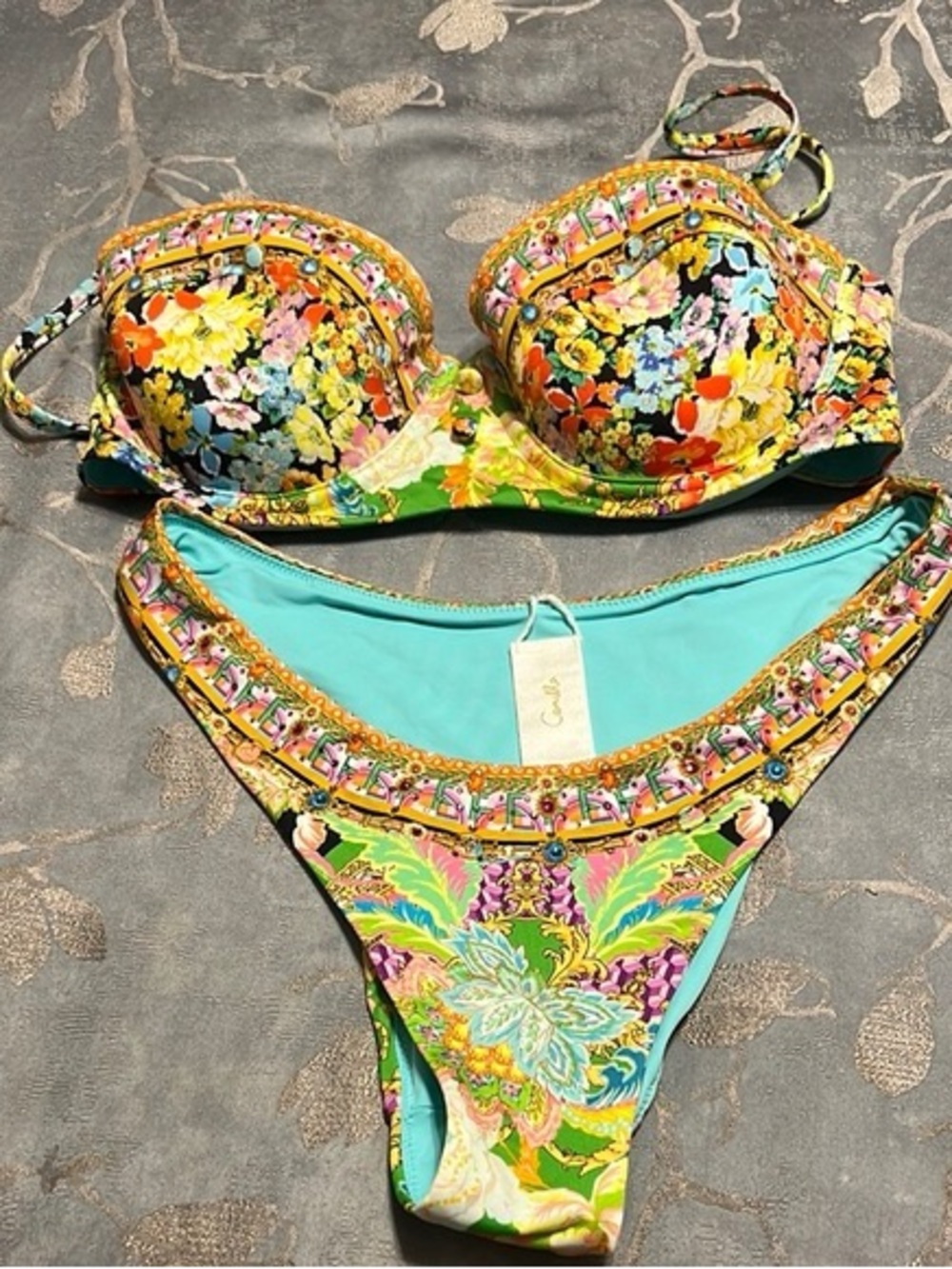 Camilla How Does Your Garden Grow Bikini Set Floral Bikini in Green & Pink Like